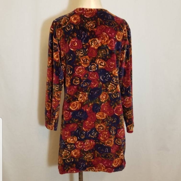 VINTAGE VELVET MINI DRESS FLORAL ROSE FALL AUTUMN WINTER PREPPY HIPSTER 90S LIZ - Picture 7 of 10